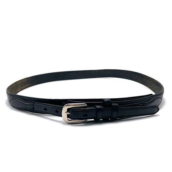 Cabelas Western Leather Overlay Belt Men 42 Texas Ranger Style Black Solid Brass - Picture 1 of 9